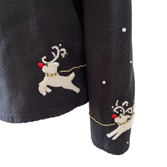 Michael Simon Cardigan Christmas Sweater Art Santa Claus Beaded Reindeer Large - Picture 16 of 16